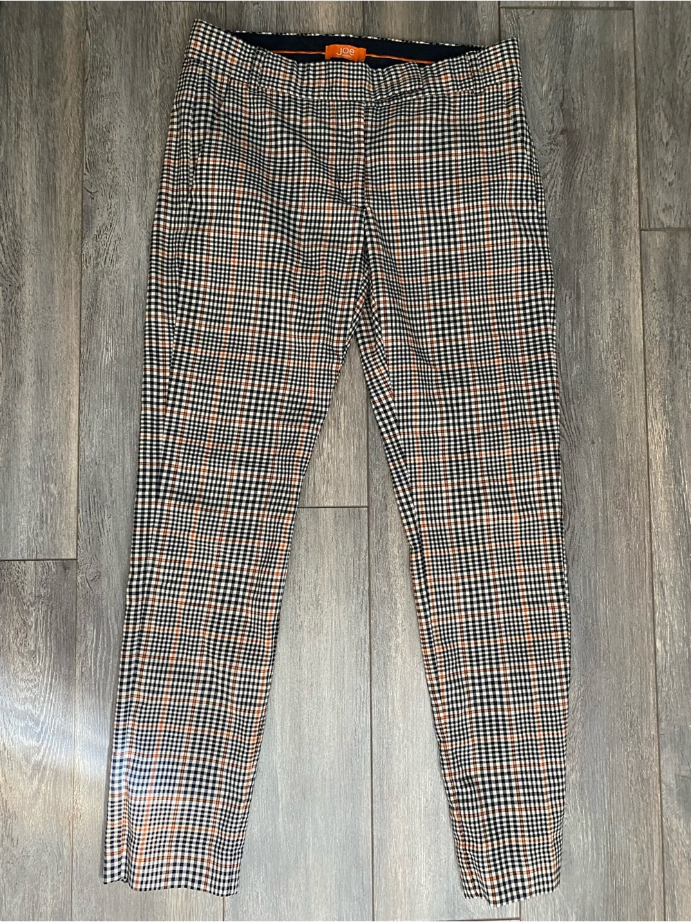 Joe Fresh Plaid Slim Ankle Pants in Black, White & Orange